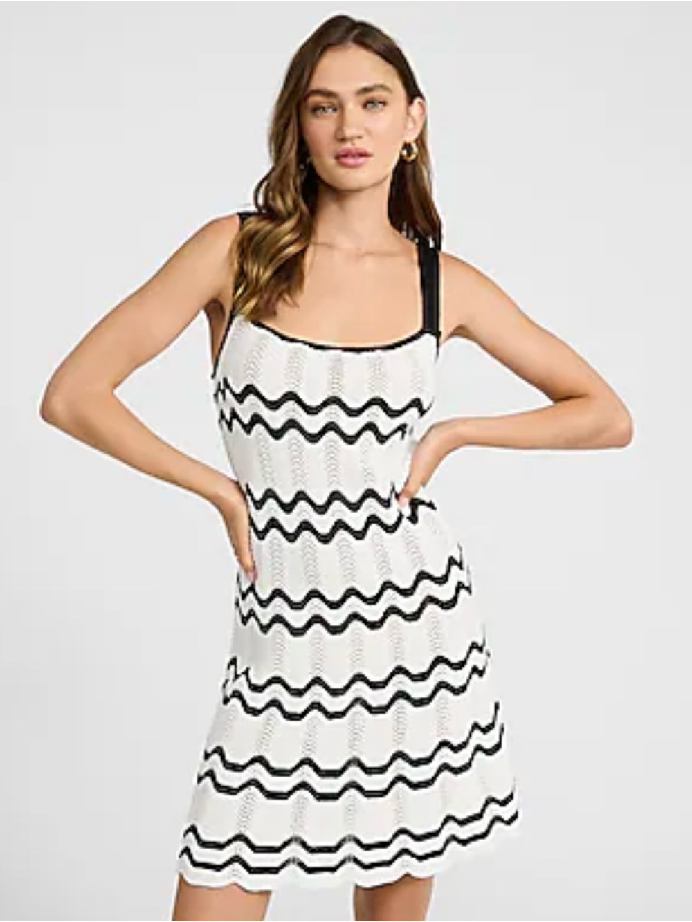 Express White Knit Swim Coverup Dress with Black Wave Stripes